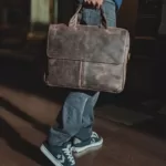 TANWOOD leather Middle Zipper Laptop Bag