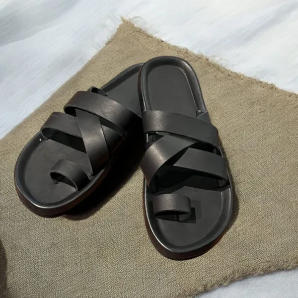 TANWOOD Pure Leather Handcrafted Bold Slipper -Black