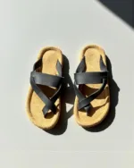 TANWOOD Pure Leather Cross Slipper - Black