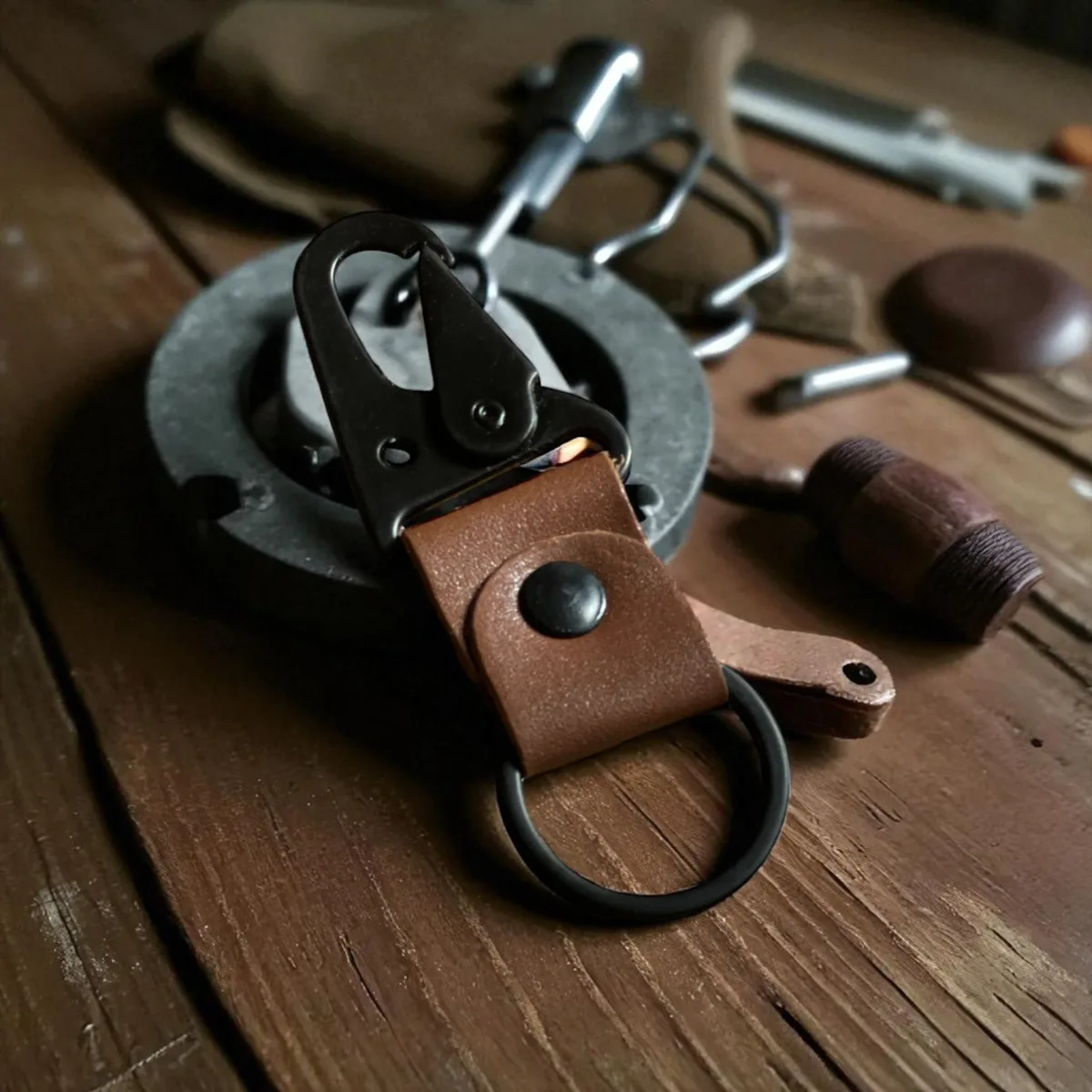 TANWOOD LEATHER RUSTIC BLACK BUCKLE - KEYCHAIN - Image 3