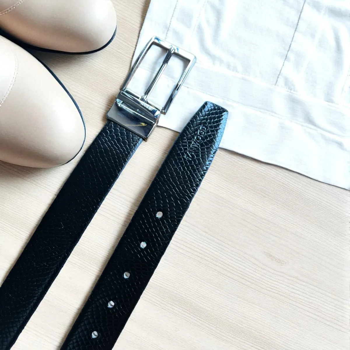 TANWOOD LEATHER Crocodile Reversible Belt - Taiwan Silver buckle - Image 2