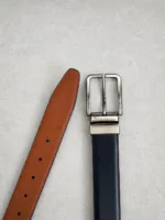 TANWOOD LEATHER Grey Tan Print Reversible Belt - Taiwan