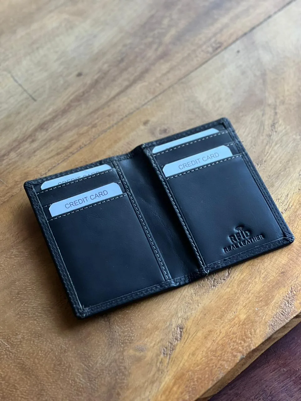 Tan Genuine Leather Slim Bifold Wallet – Vertical Credit Card Slots, Unisex, By Marshal