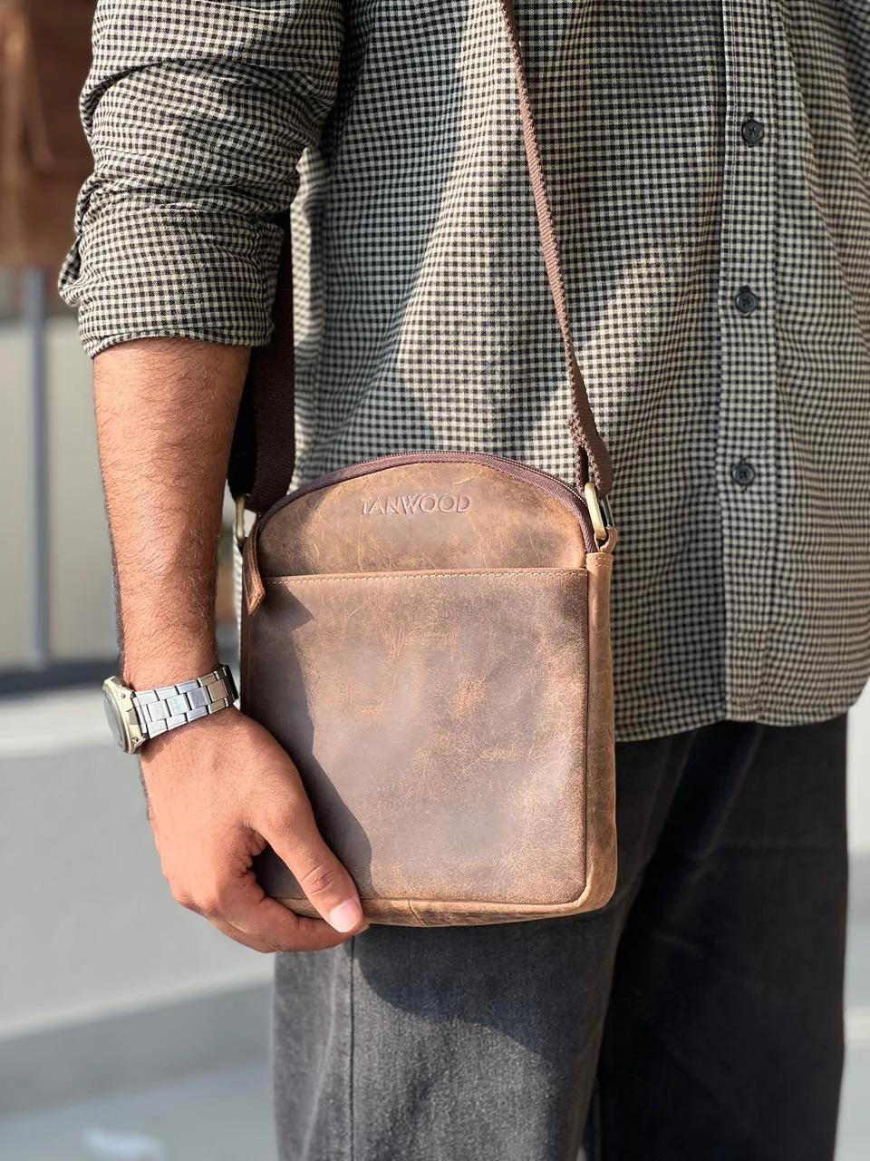 WhatsApp Image 2026-04-14 at 4.54.04 PM (1) TANWOOD LEATHER Round edge Sling bag - Image 1