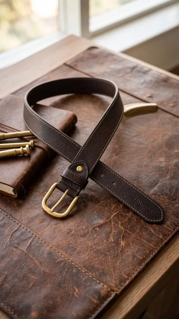 Tanwood leather - belt-on-desk